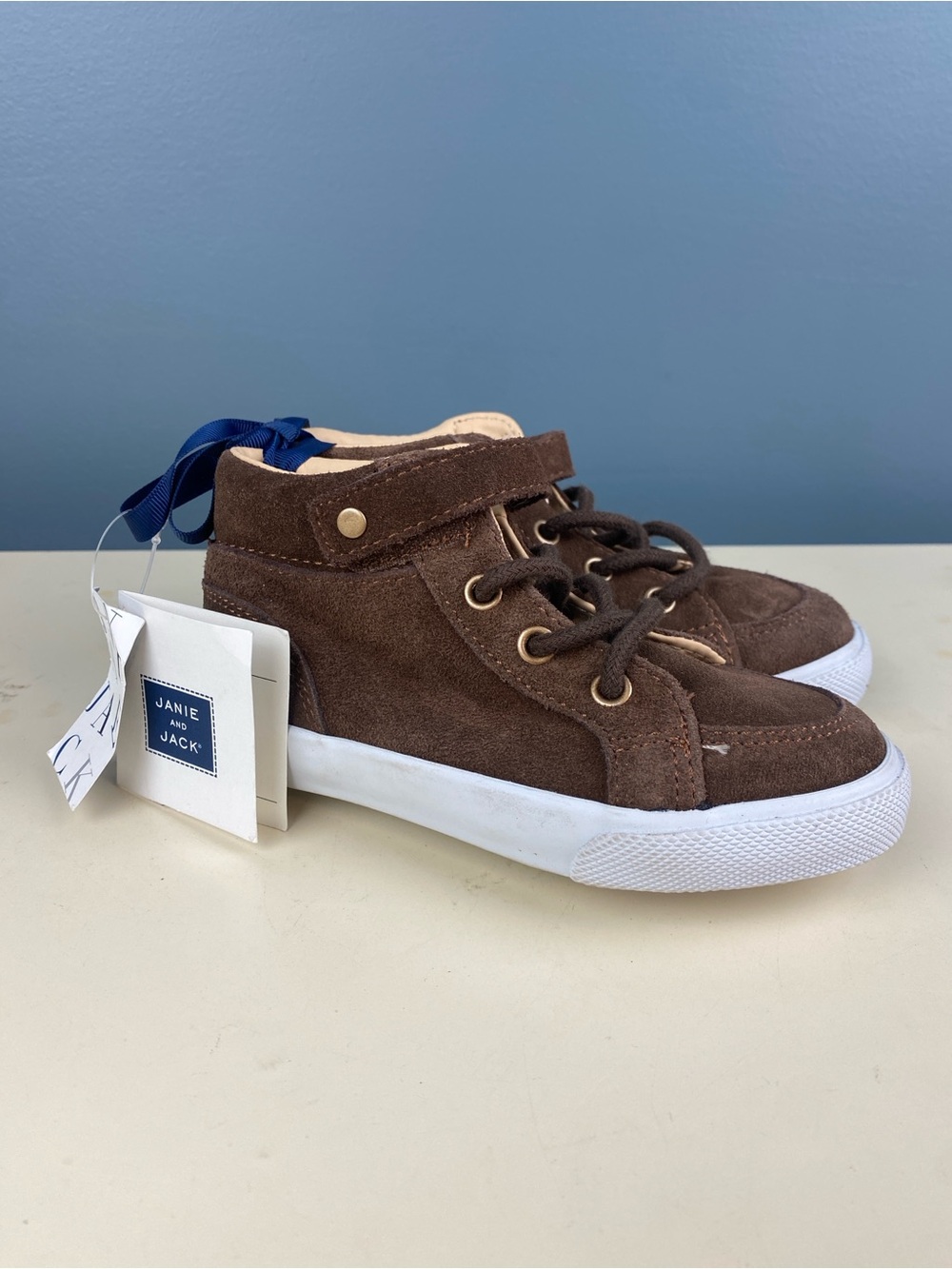 Janie and Jack Brown Suede Leather High-Top Sneakers boys size 9